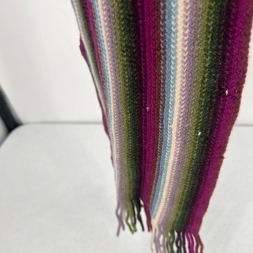 Rowland's‎ Scotland Wool Scarf Multi Stripe Boho Gorpcore Winter Colorful Fringe
